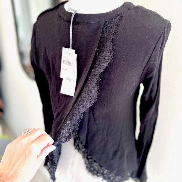 Wayf Black Long Sleeve Shirt with Lace Trim and Open Back NWT - Picture 3 of 8